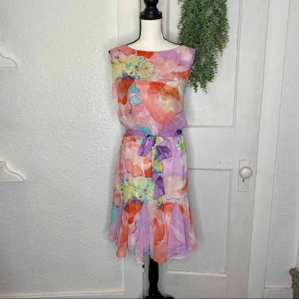 Lauren Ralph Lauren ~ Floral Watercolor Dress ~18 (runs very small like 14) - Picture 2 of 6